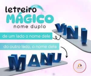 Letreiro com Ilusão de Ótica em 3D – Dois Nomes em Um Só - Letreiro Mágico – Personalize