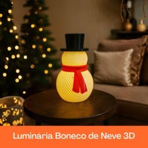 Luminária Natal Boneco de Neve 3D com Luz Vela LED – Decoração Natal impressão 3D