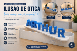 Letreiro com Ilusão de Ótica 3D COM CAIXA – Dois Nomes em Um Só etreiro Mágico – Nome casal impressão 3D - Personalize